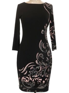 Cache Black Dress with Pink Floral Scroll Print